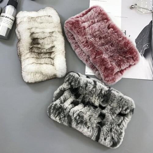 Women Scarves Real Rex Rabbit Fur Muffler Headbands Winter Good-Elastic Fur-Knitted Neckerchief Plush Fashion Pullover