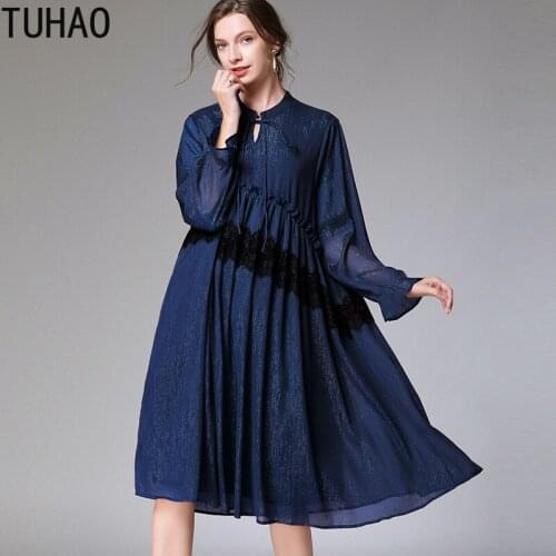 TUHAO Loose Dresses for Women 2020 Autumn Winter Lace Stitching Large Size 5XL 4XL 3XL Dress Office Lady Elegant Dress WM05