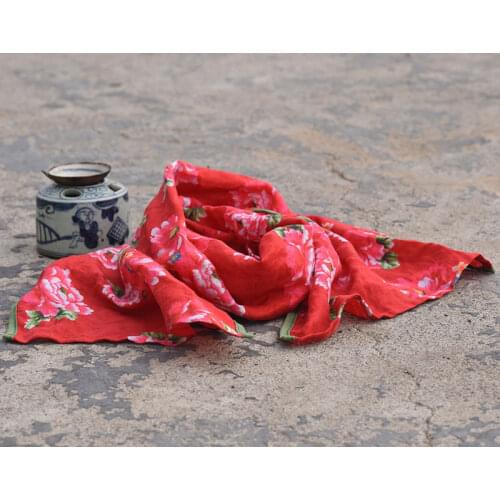 Women Spring Summer Linen Printed Scarf Female Vintage Scarves Ladies Patchwork Scarf