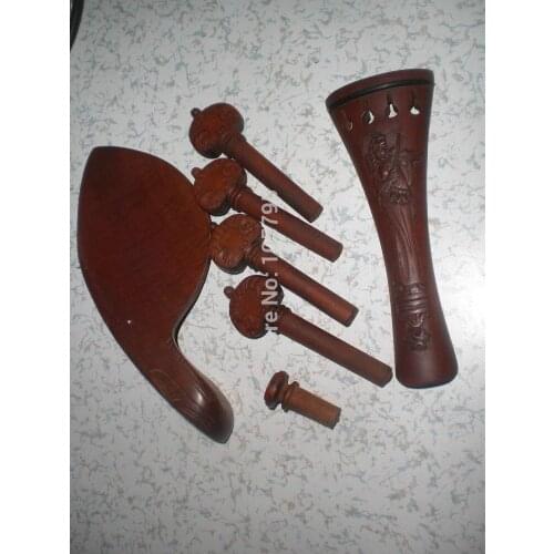 1 Set Quality Red Jujube Fiting with carving fingure 4/4 tail piece & pegs 01