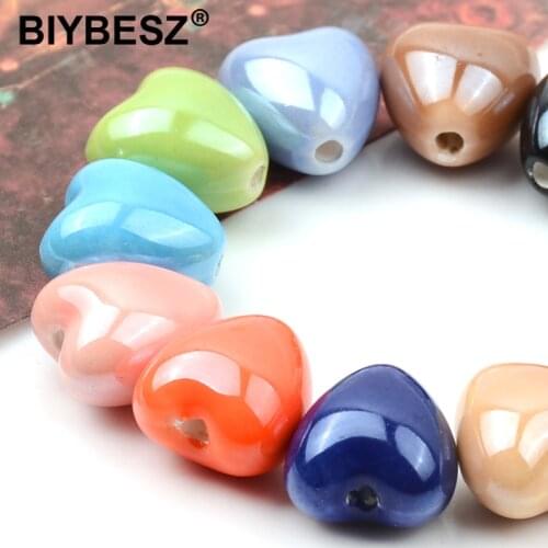 10Pieces 12mm*13mm Simply Heart Shape Beads Ceramic Beads Multi-color for Bracelet jewelry making DIY Craft