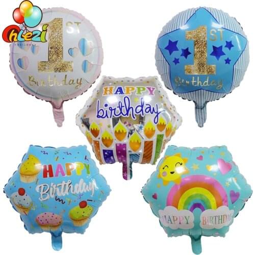 10pcs 18inch Happy Birthday Foil balloons hexagon Round Helium balloon Birthday party decorations Kids toys Baby Shower Supplies