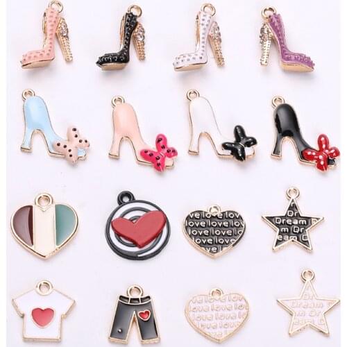 10pcs High Heels Shoes Star Heart Design Enamel Charms Alloy Pendants DIY Earrings Bracelet Jewelry Decor Accessories