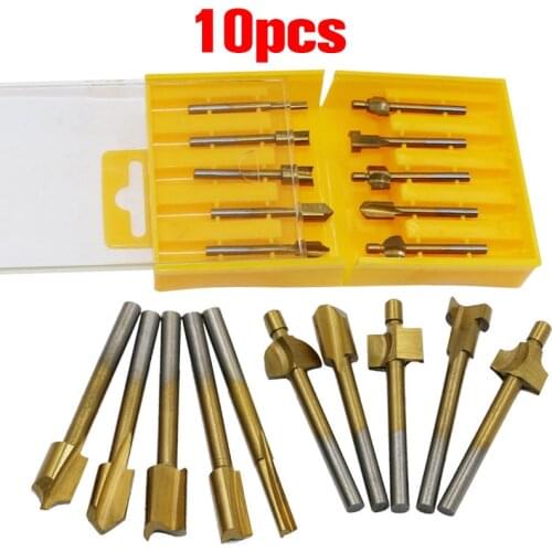 10pcs High Speed Steel Router Bits Files Wood Cutter Milling Titanium Coated Woodworking Router Bits For Dremel Tool Accessories
