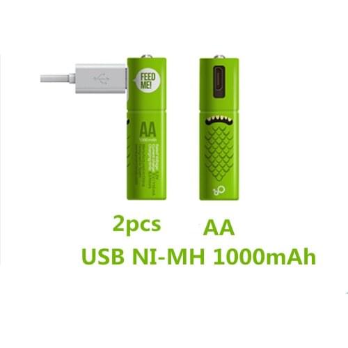 2pcs/lot New 1.2V AA Rechargeable Battery 1000mAh USB Ni-MH Rechargeable Battery with Micro-USB Charging Cable
