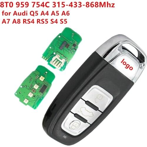 3 Buttons Car Semi Keyless Remote Key 315MHz/433MHZ/868MHZ for Audi Q5 A4 A5 Semi Intelligent Smart Remote Key 8T0 959 754 C