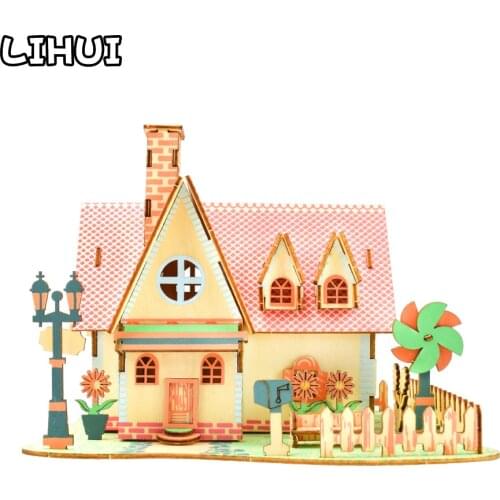 3D Wooden Puzzle Toys for Children House Jigsaw Architecture DIY Assembly Model Building Kit Educational Puzzles Gifts for Kids