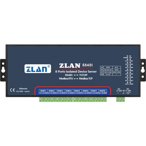 8 ports RS485 to Ethernet ZLAN5840I isolated Modbus TCP to Modbus RTU Gateway isolating serial TCPIP converter