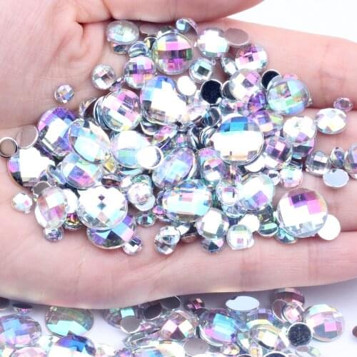 Acrylic Craft DIY Gems Flatback Earth Facets White AB 4mm 14mm 16mm 18mm Strass High Shine Nail Art Decorations