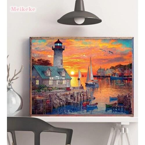 Diamond Painting Lighthouse Rhinestone Kit Full Square Round Diamond Embroidery Landscape Mosaic Sunset Home Decor