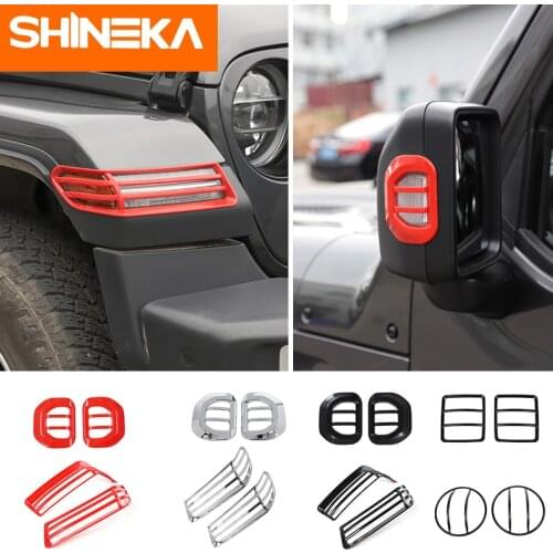SHINEKA Car Wheel Eyebrow Lamp Rearview mirror turn signal Headlights taillights Cover Kit Accessories For Jeep Wrangler JL 2018