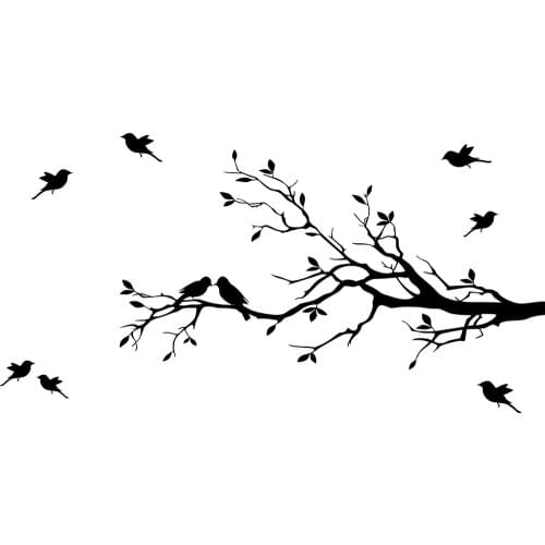 Free Shipping Tree Branch with 10 birds Wall Decal Deco Art Sticker Mural 58inX28in
