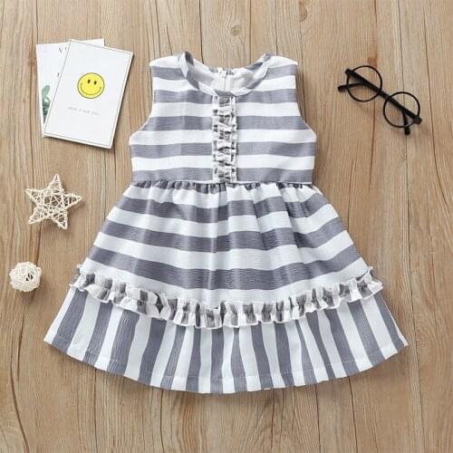 Children Girls Summer Sleeveless Casual Dress Striped Lace Clothing 2019 New Baby Girls Birthday Party Dress Boutique Dress