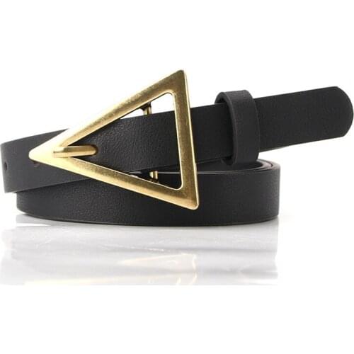 Designer belts for women PU leather long thin belt black ladies waist ceinture femme gold triangle waistband 2021 PY75