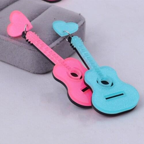 FishSheep 2021 Personality Glitter Guitar Acrylic Drop Earrings For Women Big Vintage Musical Instruments Fashion Jewelry Gifts