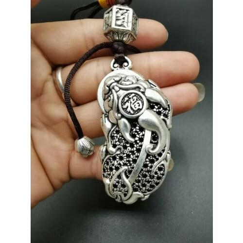 Chinese Fashion Women Men old Tibetan silver carving chain inlaid with necklace