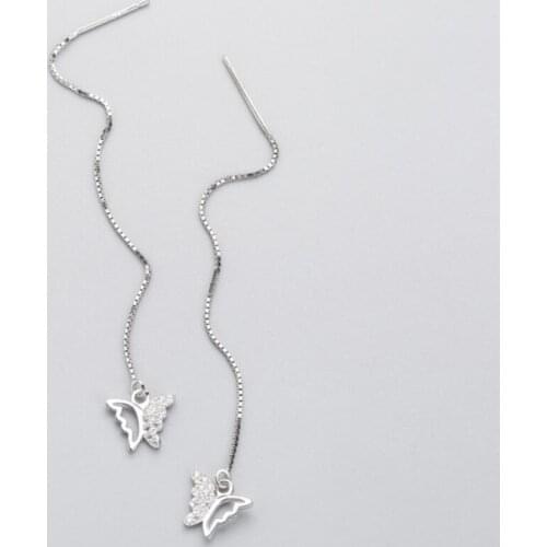 Korean Cute Butterfly Rhinestone Ear Wire 925 Sterling Silver Temperament Personality Fashion Female Earring SEA045