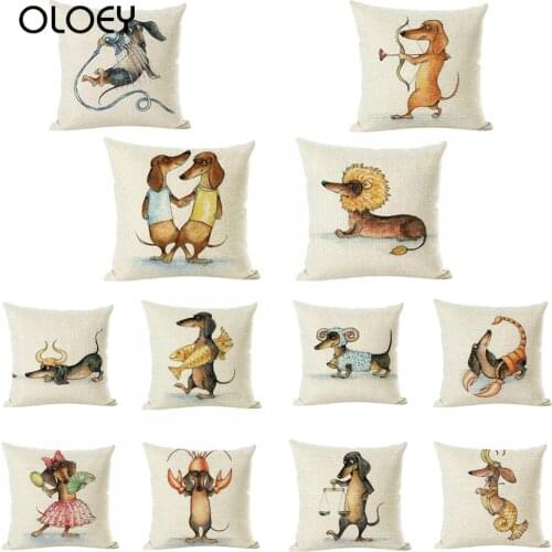 Dachshund Pattern Cotton Linen Pillow Case Soft Dog Animal Square Cushion Cover Sofa Bed Car Cafe Decoration 45X45CM