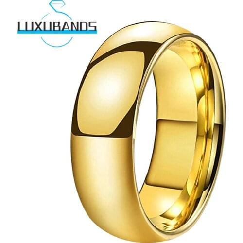 8MM 6MM Gold Tungsten Carbide Ring For Men Wemen Domed Wedding Band Polished Finish Comfort Fit