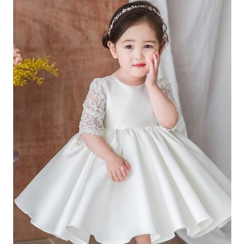 New Birthday Baby Dress Half Sleeve Beads Baby Girl Christening Gowns Newborn Baptism Dresses Party Princess Vestidos
