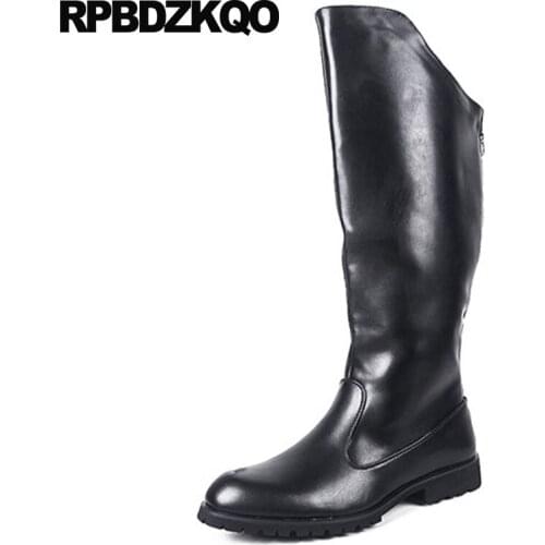 Plus Size Black Riding Waterproof 2018 Mens Leather Tall Boots Fall Autumn Designer Knee High Zipper British Style Shoes Big