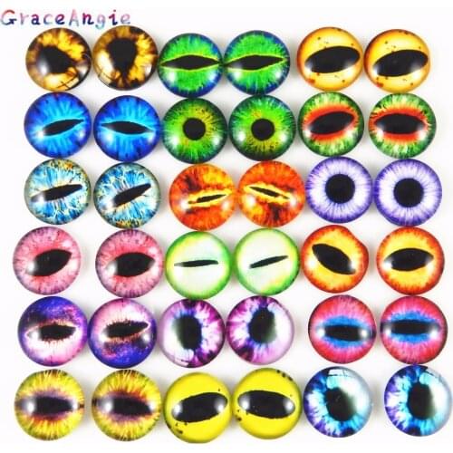 50PCS Round 6MM-10MM Glass Dragon Cat Eyes Cabochon Charms Accessory Glass Cabochon Multi Color Horse Eyes Cat Pattern Crafts