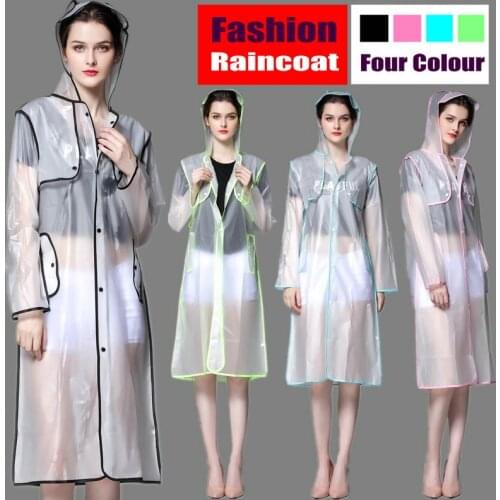 New Fashion EVA Women Poncho With Hood Ladies Waterproof Long Translucent Raincoat Adults Outdoor Rain Coat