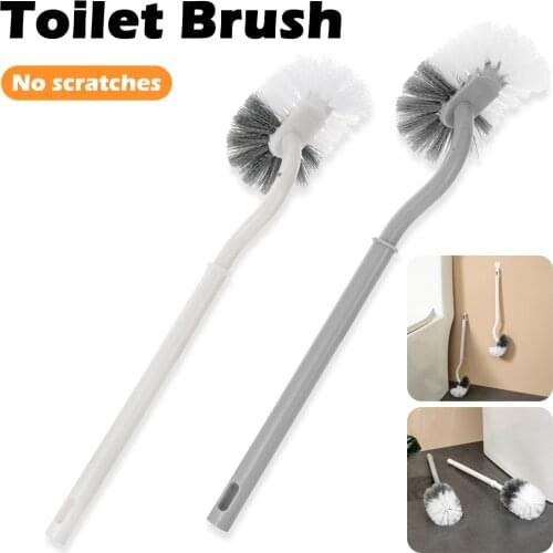 Silicone Toilet Brush Flat Head Flexible Soft Bristles Brush Silicone Flex Toilet Brush with Holder Long Handle Cleaning Brushes