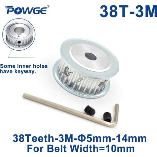 POWGE 38 Teeth HTD 3M Synchronous Timing Pulley Bore 5/6/6.35/7/8/10/12/14mm for Width 10mm HTD3M belt pulley 38Teeth 38T
