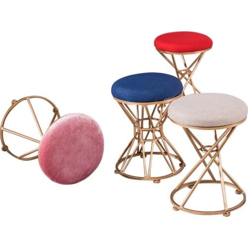 Round Stool Nordic Fashion Multifunctional Metal Fabric Stool Stool Home Bedroom Soft Comfortable Breathable Dressing Stool