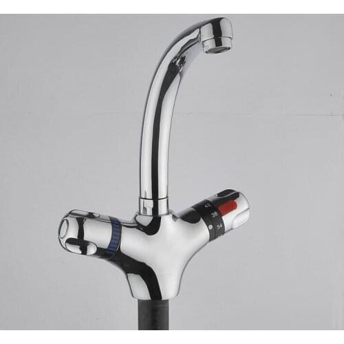 Single hole thermostatic bathroom basin faucet, Dual handle kitchen sink basin faucet, Brass thermostatic faucet mixer water tap