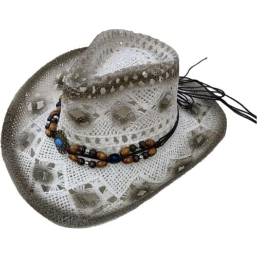 Beading Cowboy Hat Unisex Adult Fashion Summer Hats For Women Men Crochet Straw Cap Outdoor Beach Sun Caps Casquette Gorras 2021