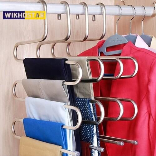 5 Layers Stainless Steel Trouser Hanger S-type Non-slip Clothes Stand MultiFunctional Pants Storage Rack Wardrobe Storage Rack