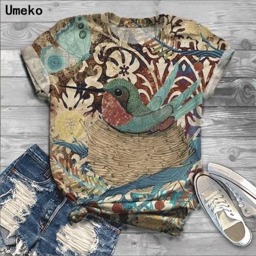 2021 Plus Size 5XL Women Tshirts Vintage Birds Short Sleeve Print T-shirts Ladies Fashion Casual Tops Harajuku Tees Clothing