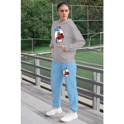 Angemiel Wear I Love Vespa Womens Sweat Suits Gray Hooded Sweatshirt Blue Sweatpants