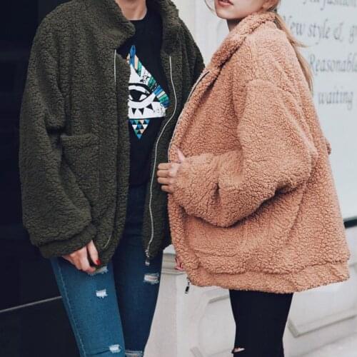 Womens Faux Fur Coat Autumn Winter Warm Soft Zipper Fur 2020 Elegant Female Jacket Plush Overcoat Pocket Ladies Casual Outwear