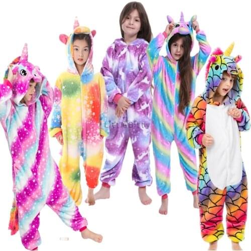 Winter Boys Pijamas Kids Flannel Warm Unicorn Pajamas Children Blanket Sleeper Girls Purple Unicorn Pajama for 4-12Yrs