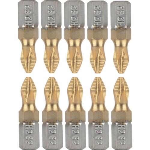 10pcs 25mm 1/4inch PH2 Magnetic Screwdriver Bits Shank Titanium Coated Screwdriver Bits Electric Drill Bits Power Tools