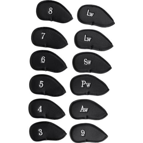 12pcs Synthetic Leather Golf Iron Head Covers PU Headcover Iron Protect Set, With Sealing Tape