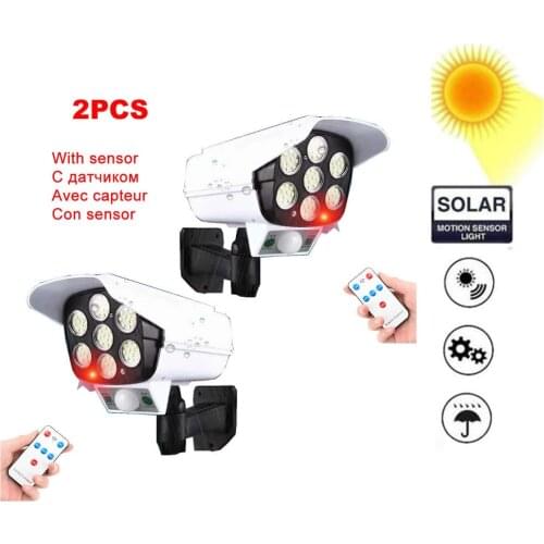 2pcs remote Solar motion sensor lamp Dummy Powered Camera High Simulation Fake Camera Flashing Led Red Light Home Security Camer