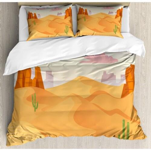 Dune Duvet Cover Set Drought and Hot Landscape and Cactus 3 Piece Bedding Set Orange Mauve