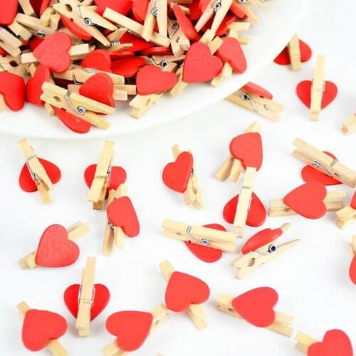 50Pcs/set Natural Loving Heart Wooden Clip Stationery Clothespin Photo Craft Postcard Clips Office Accessories