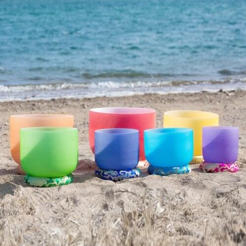 8 Inch C D E F G A B Chakra Seven Colored Frosted Quartz Crystal Singing Bowl