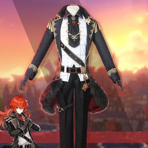 Anime Uniform Accessories Full Set Role Play Costume Wigs Halloween Party Clothes Game Genshin Impact Diluc Cosplay Costumes