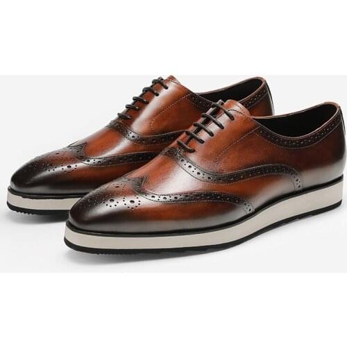 Brand italian leather shoes Men business dress suit shoes men brand Bullock plat genuine leather black slip on wedding mens brog