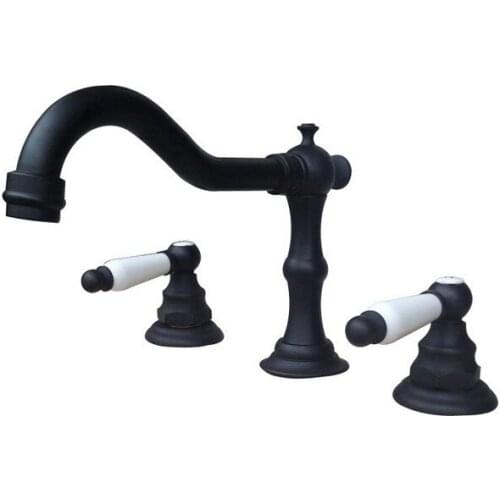 Oil Rubbed Bronze Widespread Deck-Mounted Tub 3 Holes Dual Ceramic Handles Kitchen Bathroom Tub Sink Basin Faucet Tap mnf088