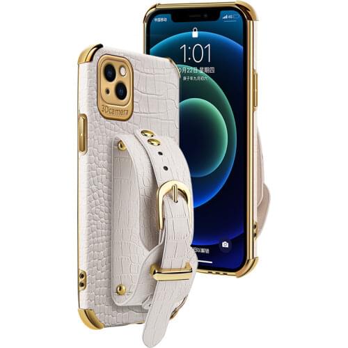 Crocodile Pattern Wristband Cases For iPhone 11 12 Pro XS Max 8 7 XR SE2020 Shockproof Kickstand Luxury Protective Phone Cover