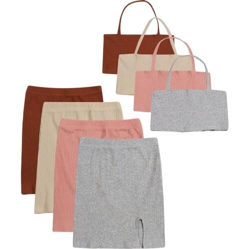 Citgeett Summer Solid Kids Baby Girls Outfit Ribbed Halter Neck Sleeveless Crop Tops + Short Skirt Clothes Set 2-7Years