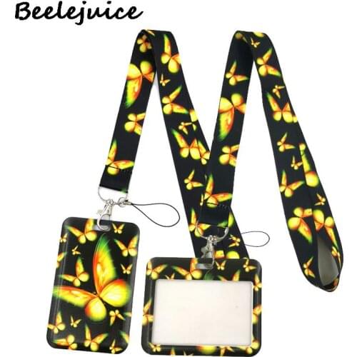 Butterfly Monarch Credit Card ID Holder Bag Student Women Travel Bank Business Card Cover Badge Accessories Gifts Lanyard Straps