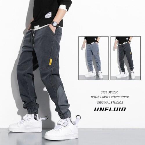 Jeans Men 2021 Loose-fitting Overalls Boys Fashion Trendy Harlan Nine-point Casual Pants Cargo Jeans Streetwear Harajuku Joggers